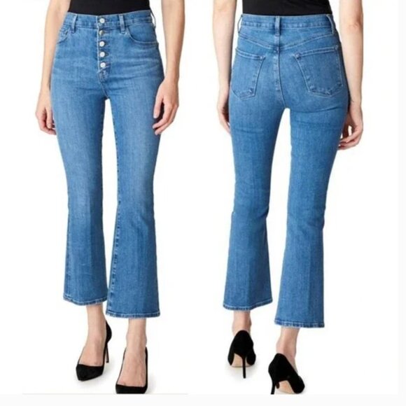 J. Brand Lillie High Rise Jeans Crop Flare Bottom Heart Blue Size 26 - Picture 1 of 9